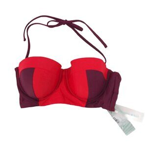 Coastal Blue Bikini Top Women M Red Burgundy Bandeau Halter Underwire Swim Beach